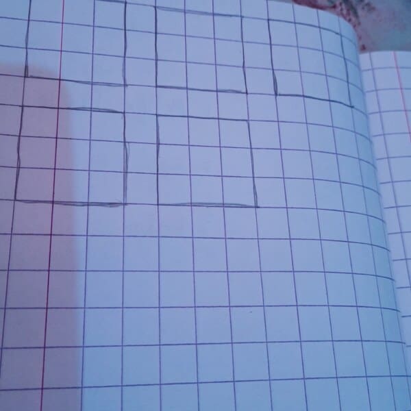 Draw 5 squares on a piece of paper.